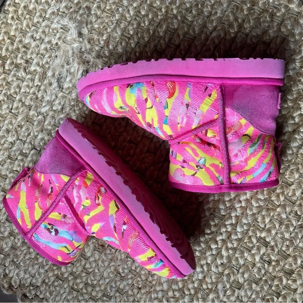Ugg Women’s Classic Mini Tiger Flower Women's Boots Pink/Yellow (Size 8)